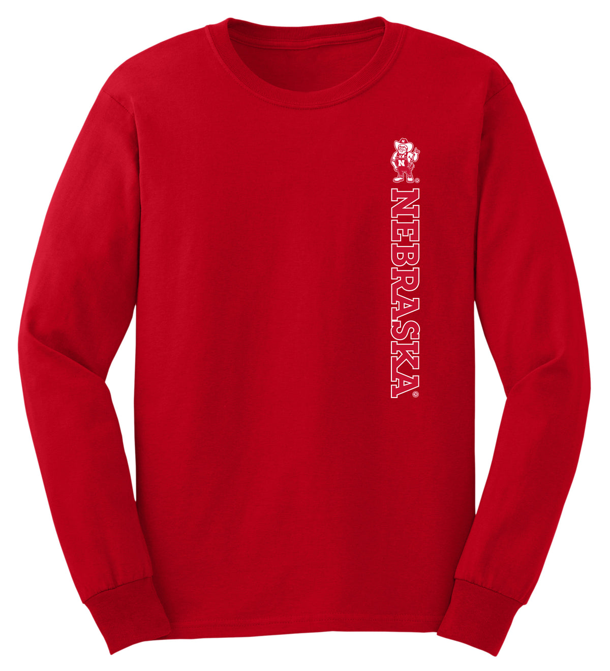Nebraska Huskers Long Sleeve Tee Shirt - Vertical Nebraska Herbie Husker