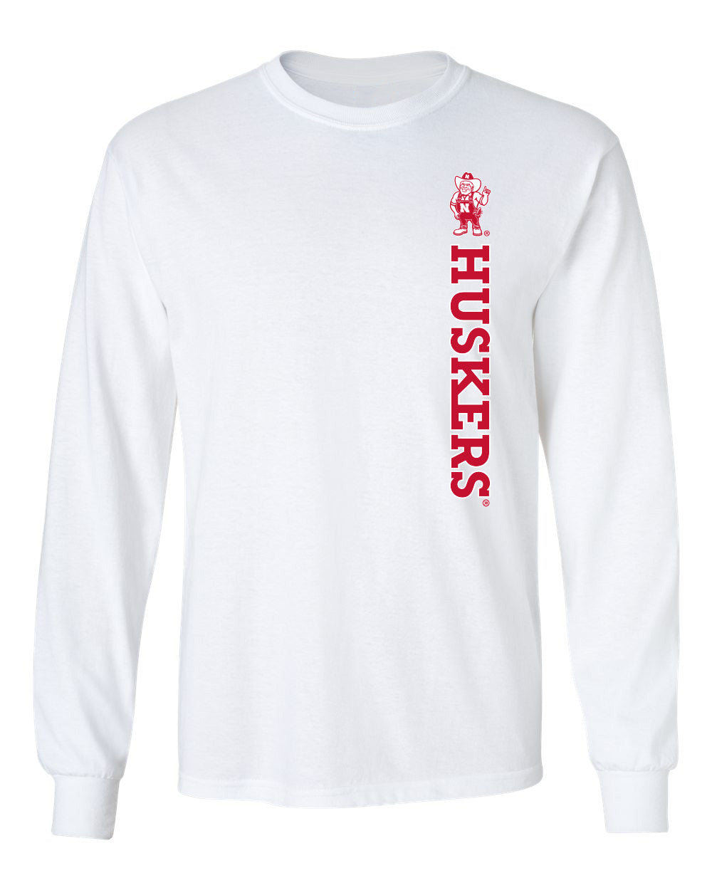 Nebraska Huskers Long Sleeve Tee Shirt - Vertical Huskers Herbie Husker
