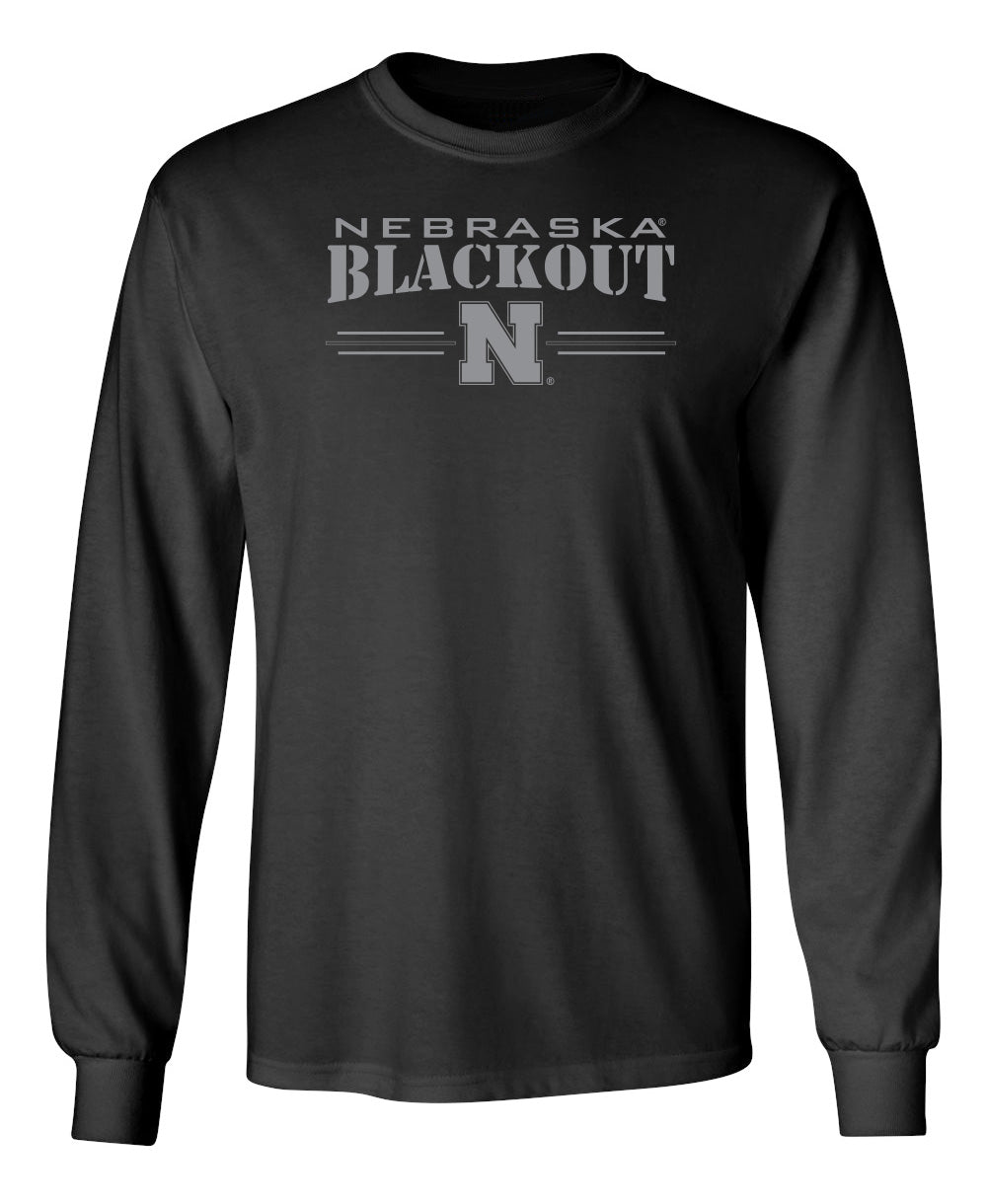 Nebraska Huskers Long Sleeve Tee Shirt - Nebraska Blackout Block N