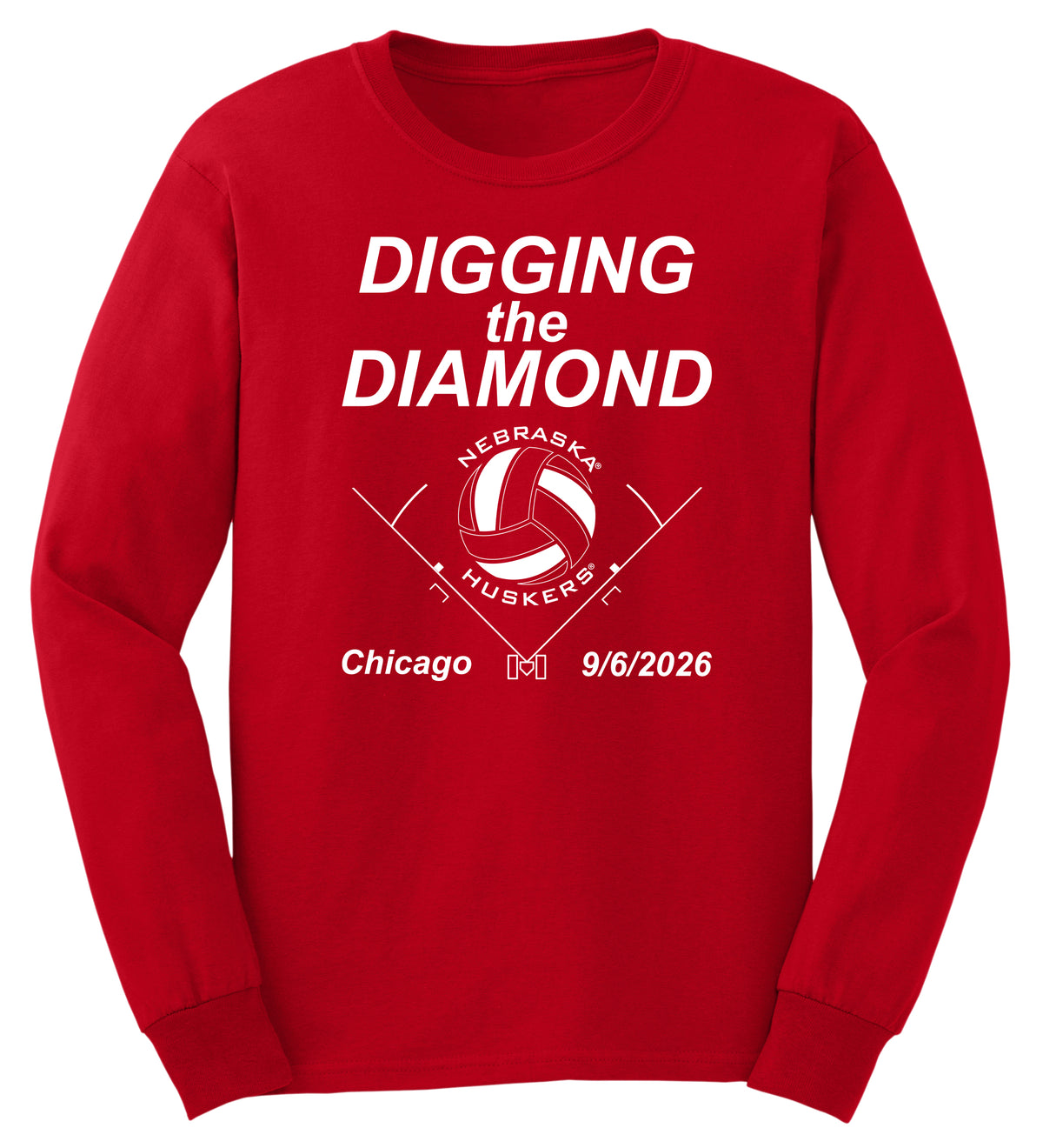 Nebraska Huskers Long Sleeve Tee Shirt - Nebraska Volleyball Digging the Diamond