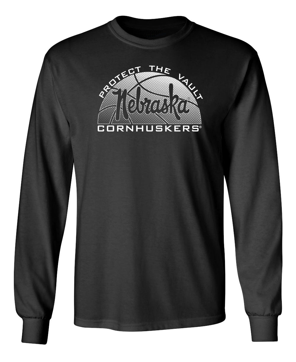 Nebraska Huskers Long Sleeve Tee Shirt - Script Nebraska Basketball