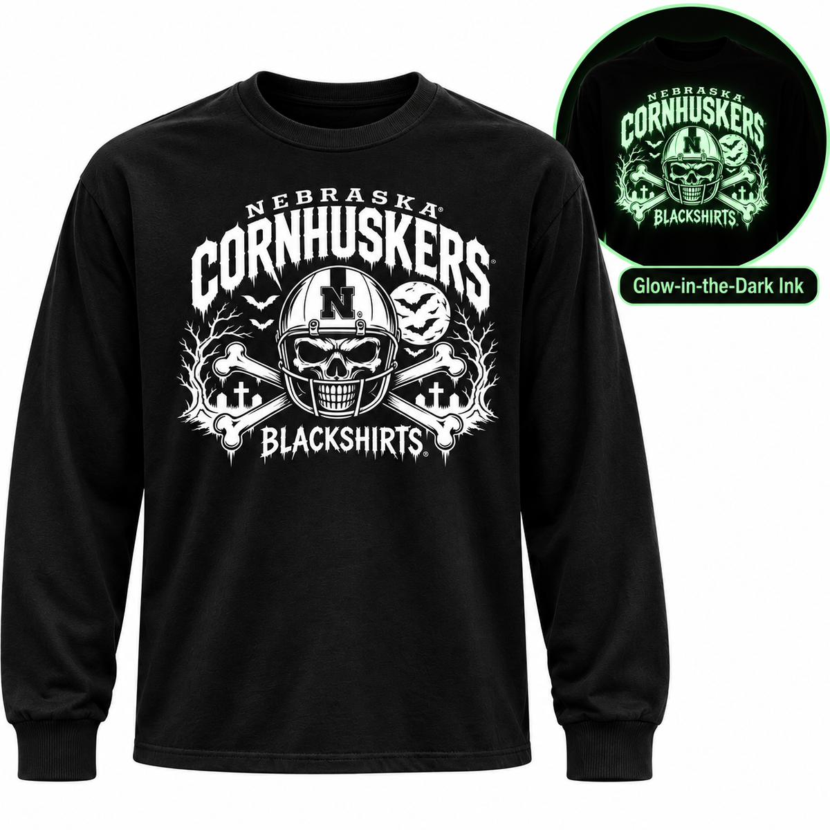 Nebraska Blackout Glow-in-the-Dark Long Sleeve Tee Shirt – Blackout Blackshirts