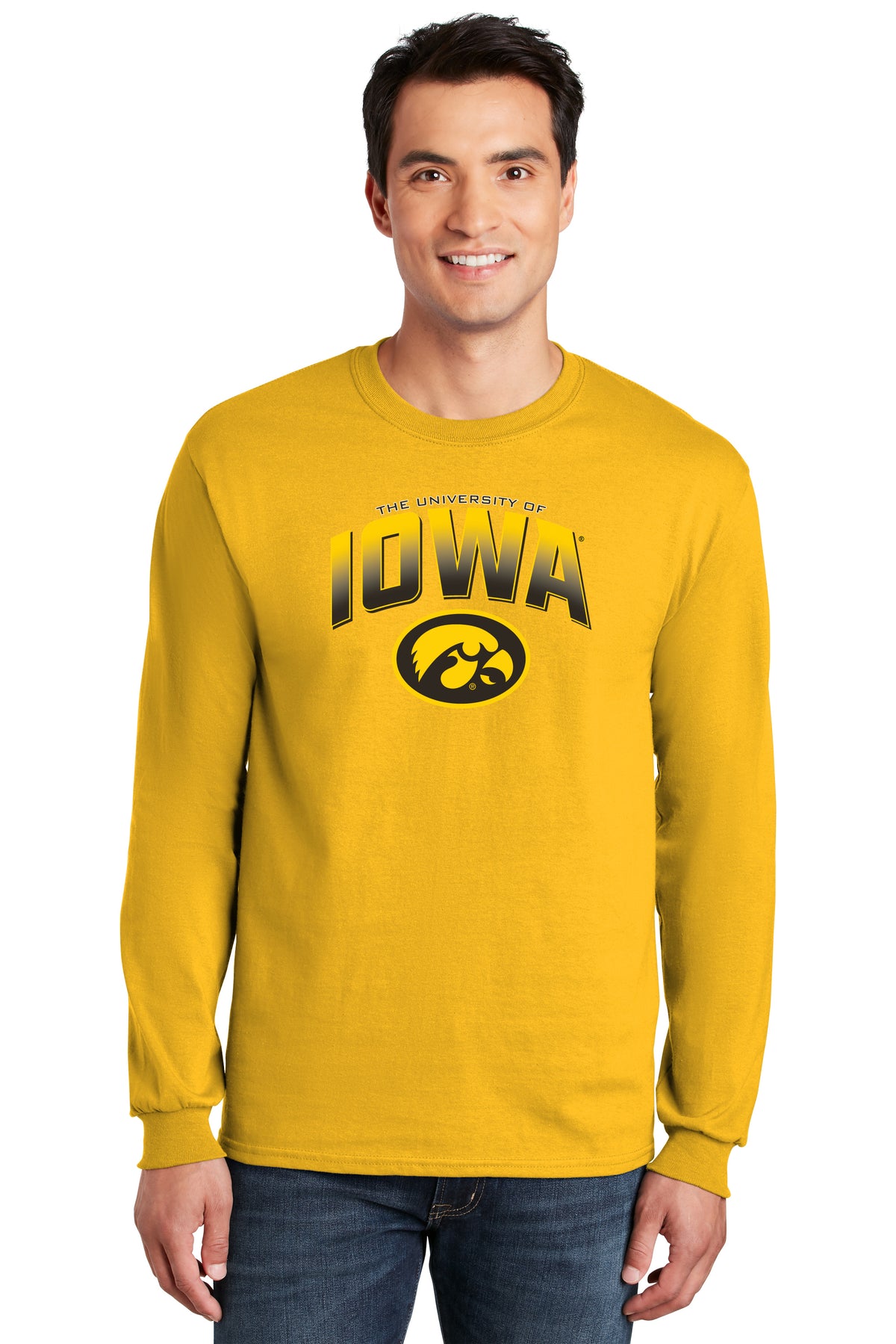 Iowa Hawkeyes Long Sleeve Tee Shirt - Full Color IOWA Fade Tigerhawk Oval