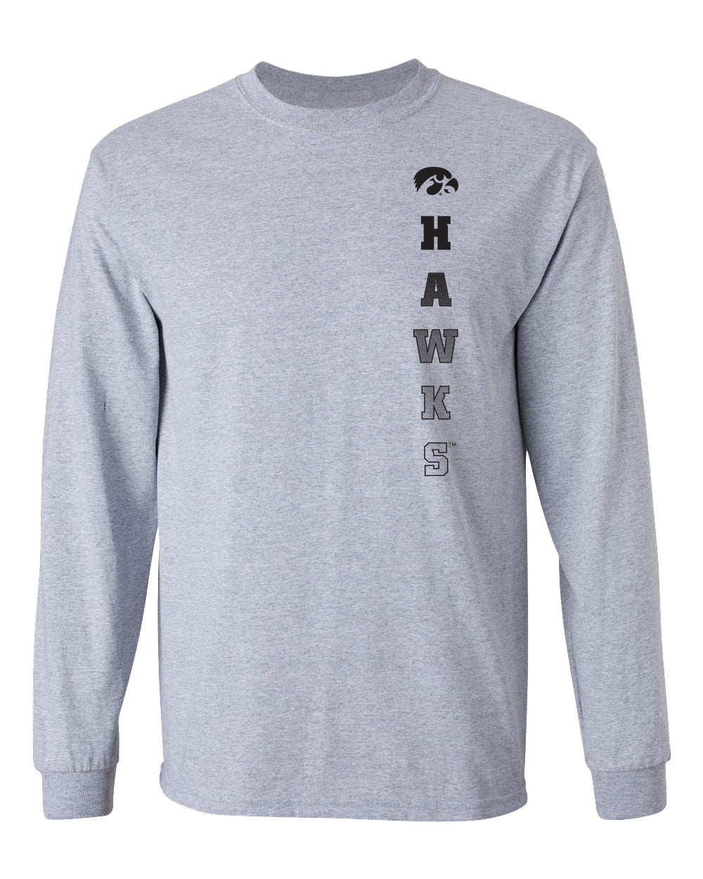 Iowa Hawkeyes Long Sleeve Tee Shirt - Vert Hawks Fade with Tigerhawk