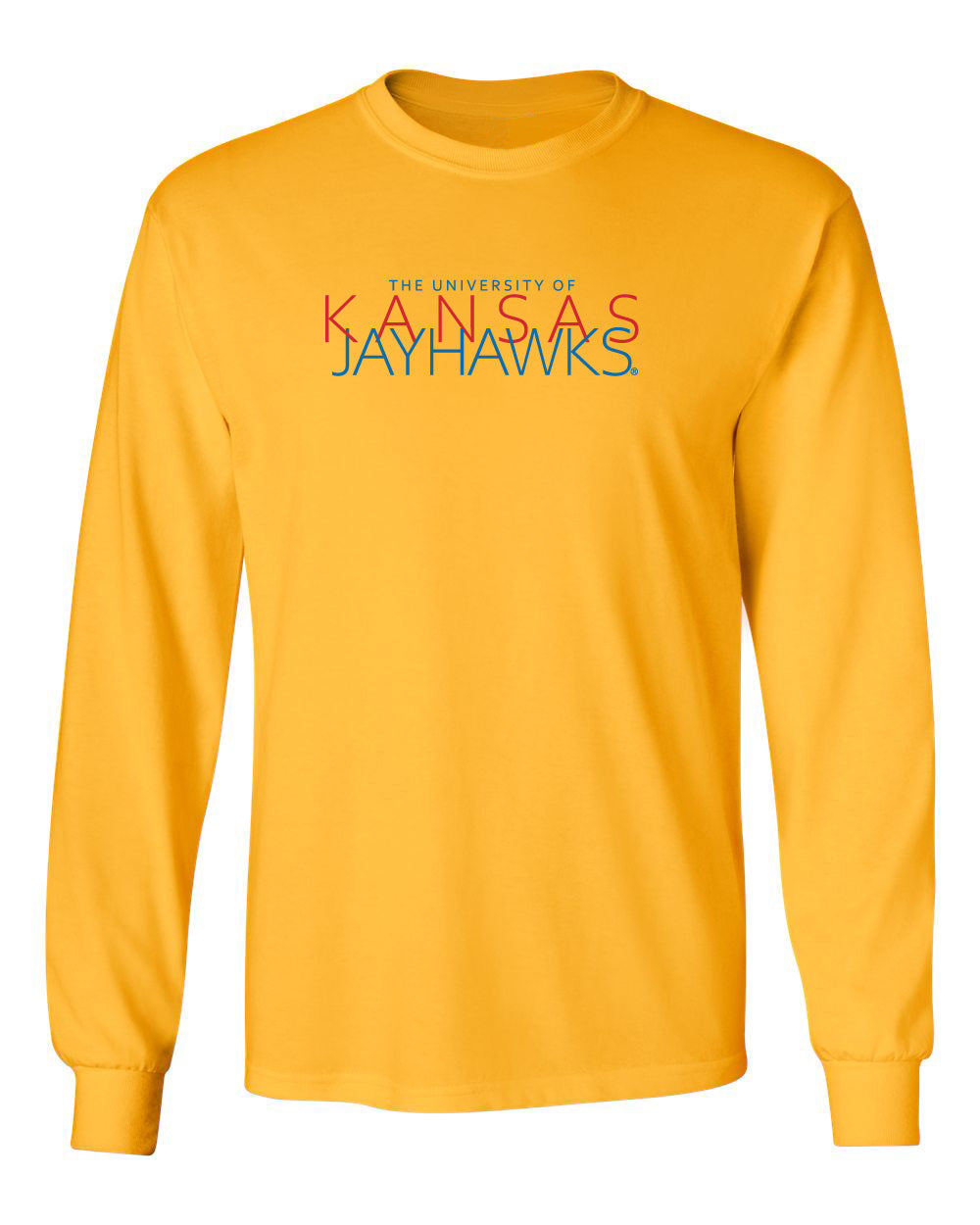Kansas Jayhawks Long Sleeve Tee Shirt - Overlapping University of Kansas Jayhawks
