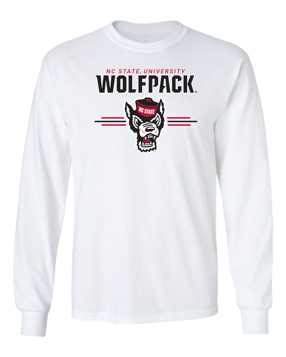 North Carolina State Wolfpack Long Sleeve Tee Shirt - 3-Stripe Primary Logo