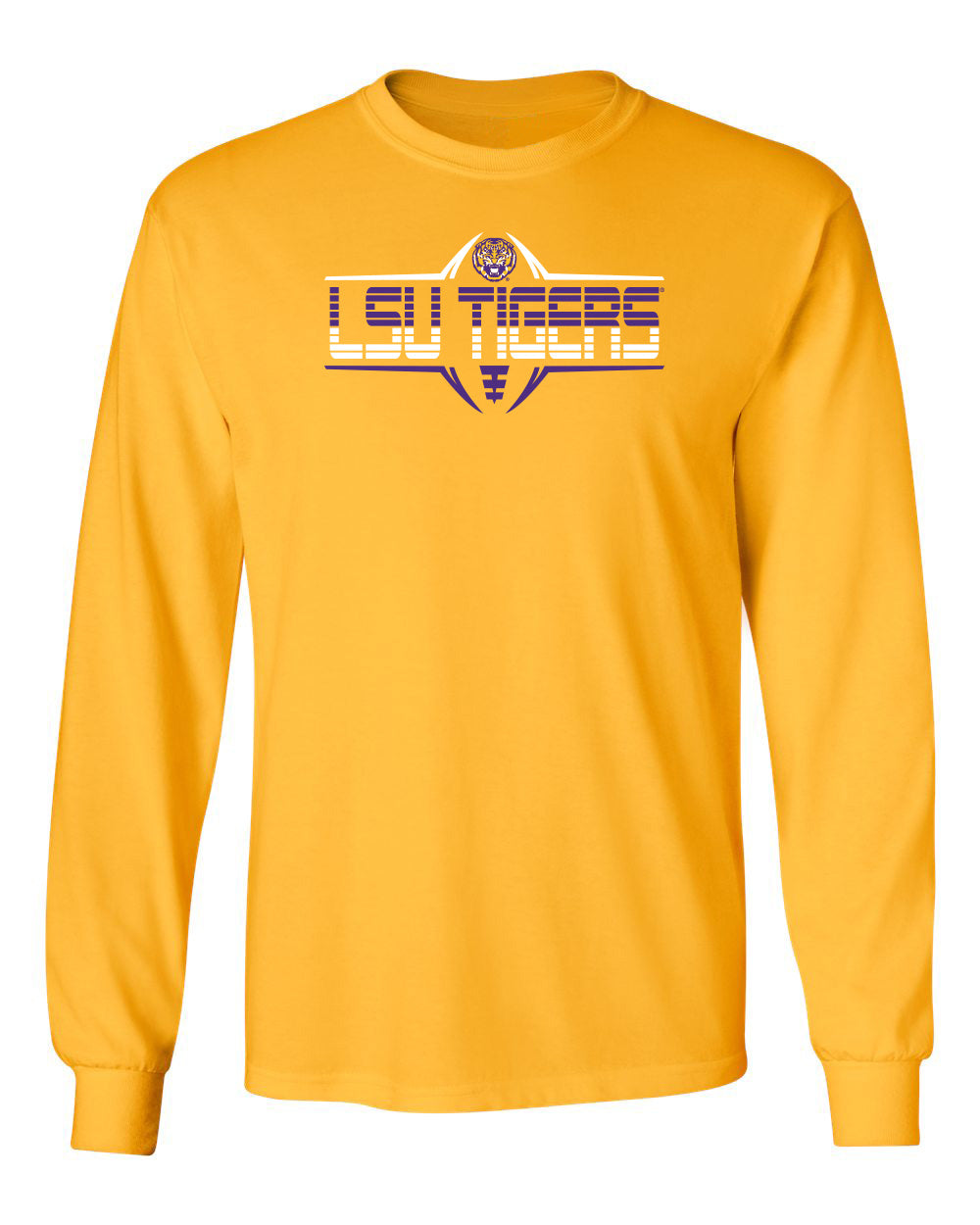 LSU Tigers Long Sleeve Tee Shirt - Striped Tigers Football Laces