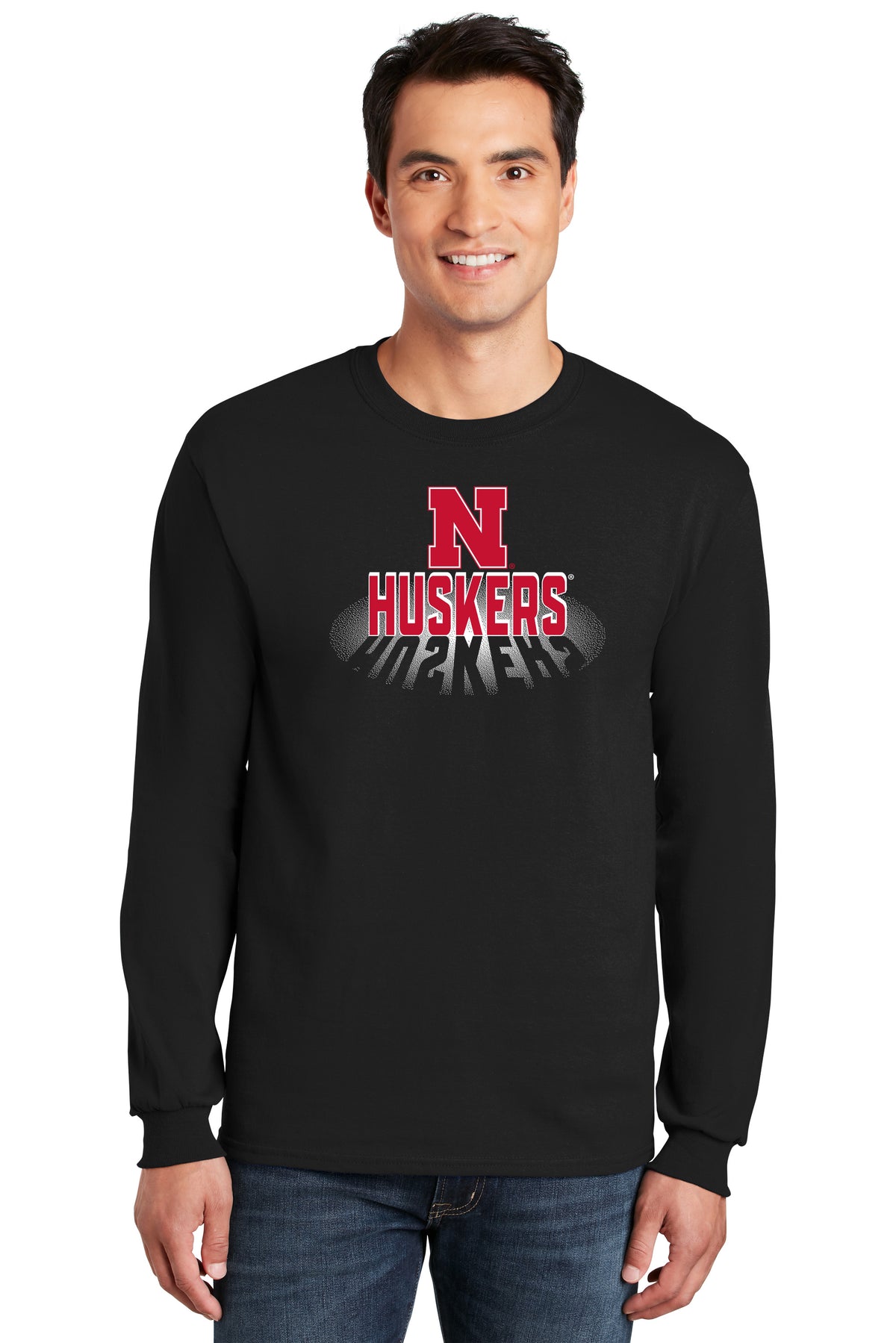 Nebraska Huskers Long Sleeve Tee Shirt - 3D Huskers Spotlight Shadow