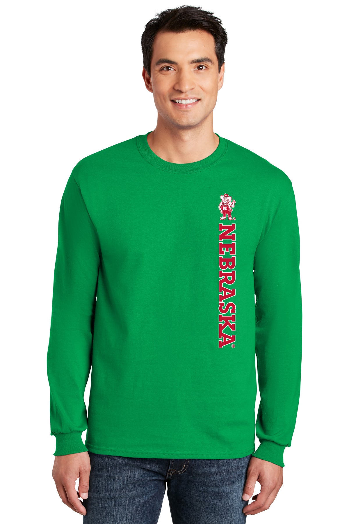 Nebraska Huskers Long Sleeve Tee Shirt - Vertical Nebraska Herbie Husker