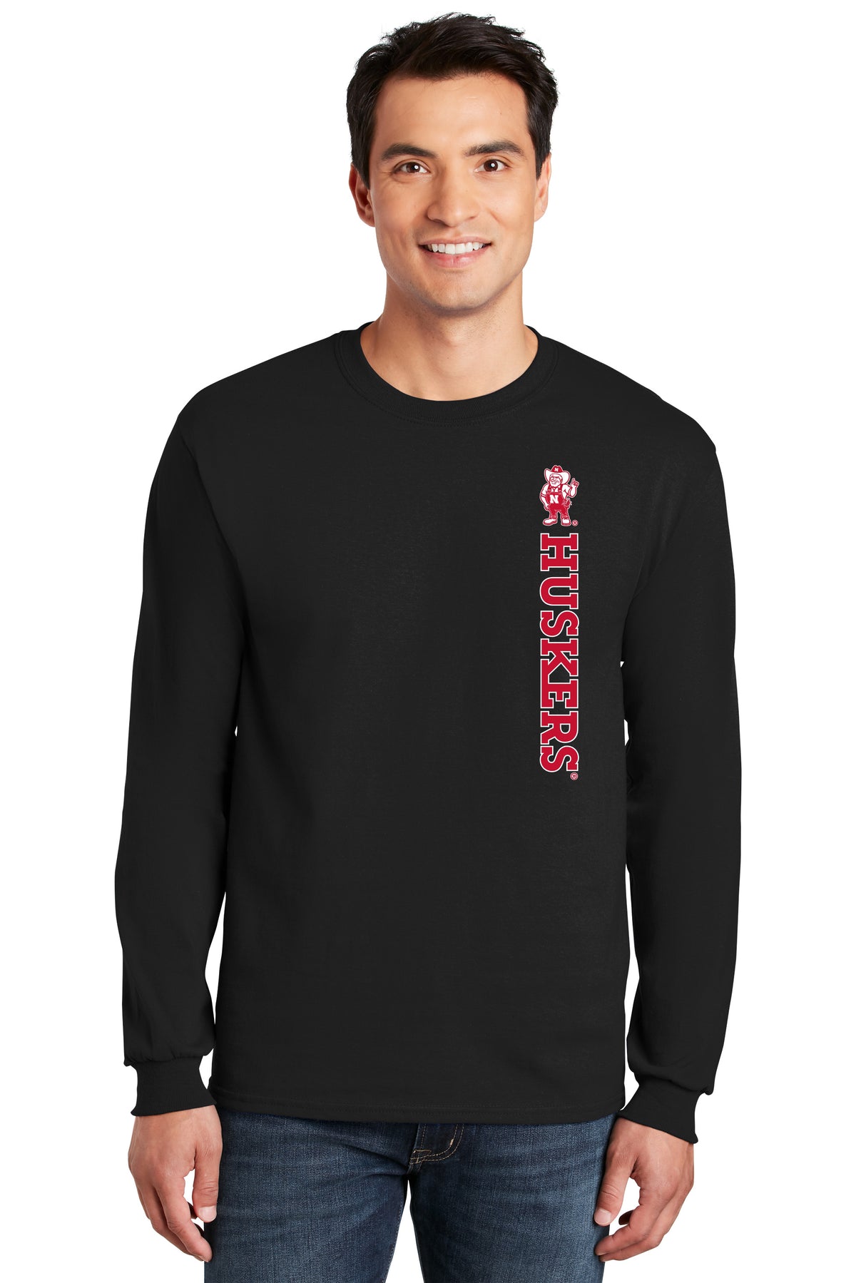 Nebraska Huskers Long Sleeve Tee Shirt - Vertical Huskers Herbie Husker