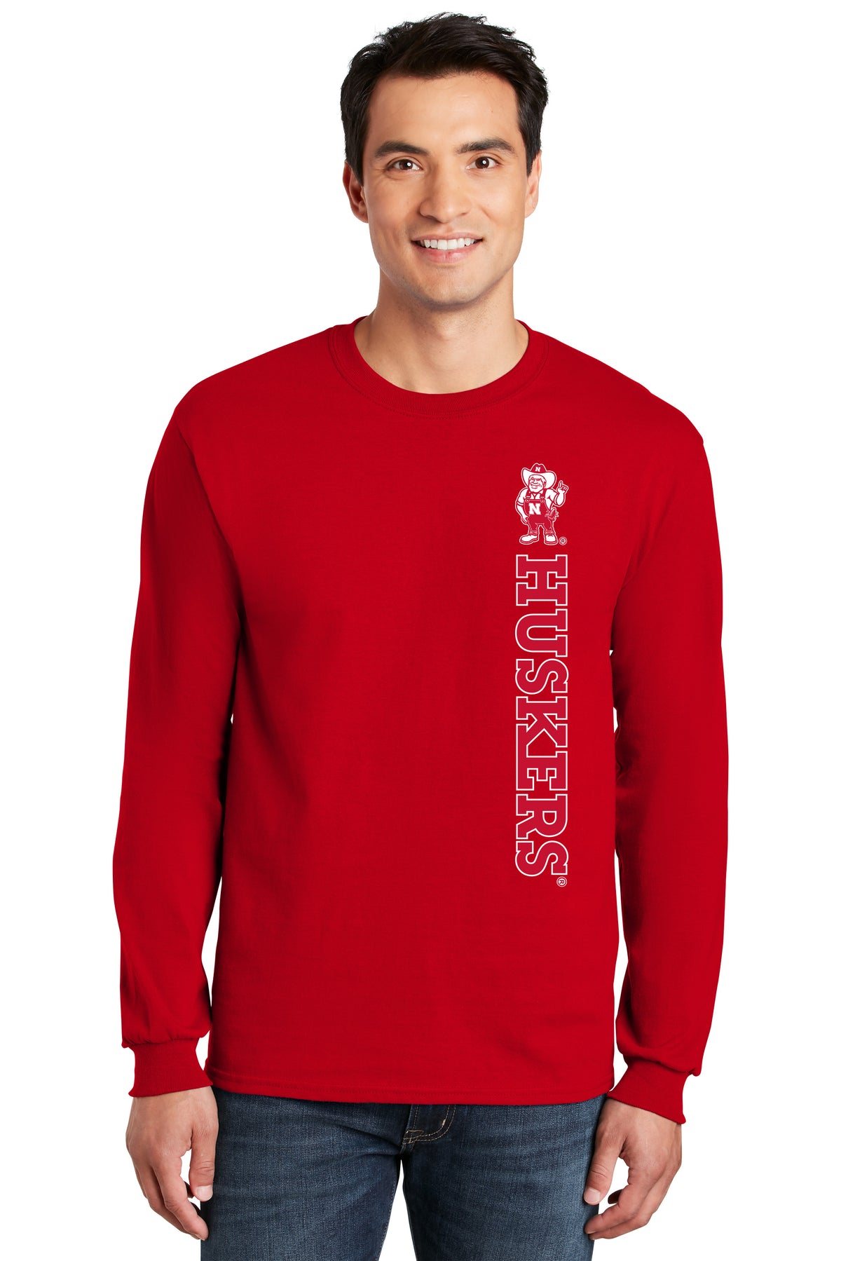 Nebraska Huskers Long Sleeve Tee Shirt - Vertical Huskers Herbie Husker