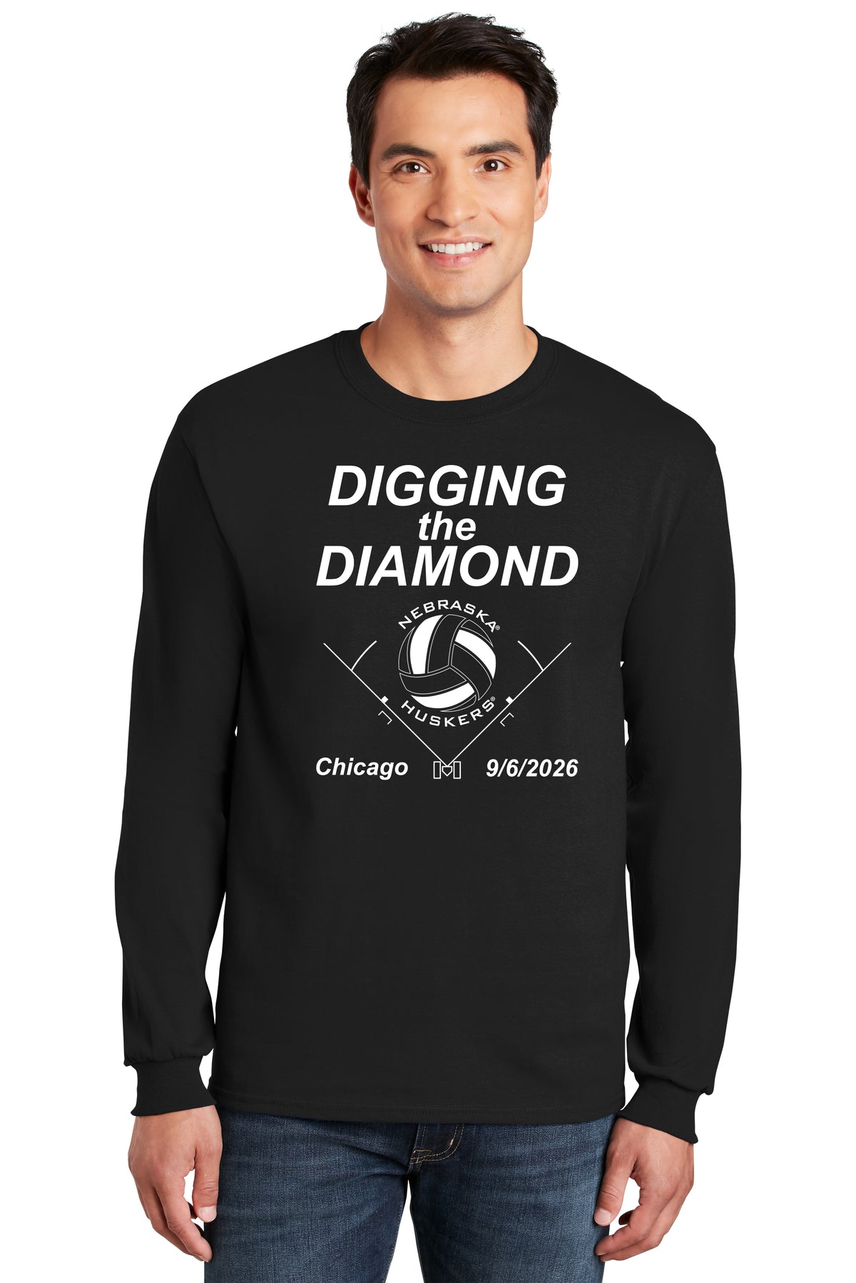Nebraska Huskers Long Sleeve Tee Shirt - Nebraska Volleyball Digging the Diamond