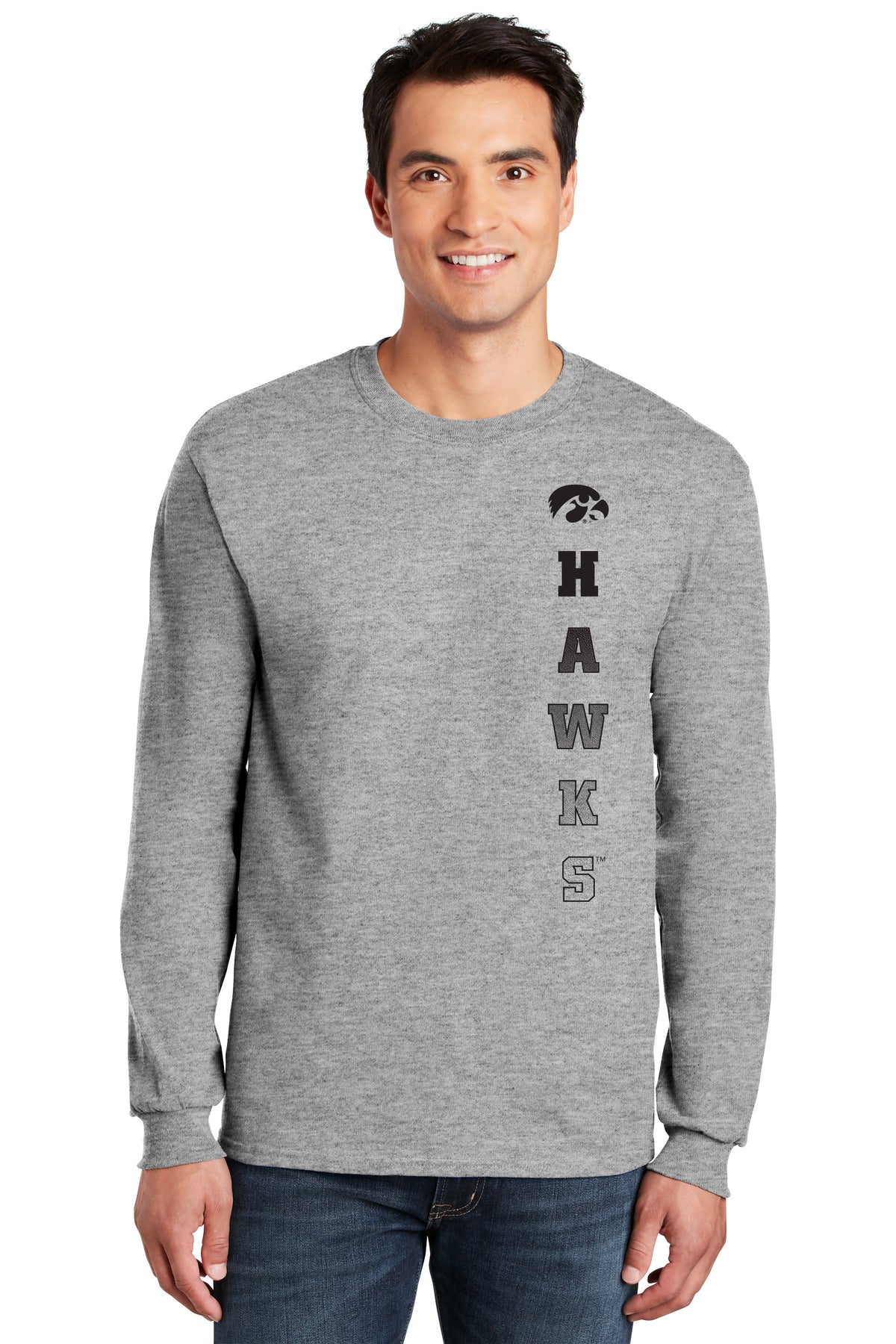 Iowa Hawkeyes Long Sleeve Tee Shirt - Vert Hawks Fade with Tigerhawk