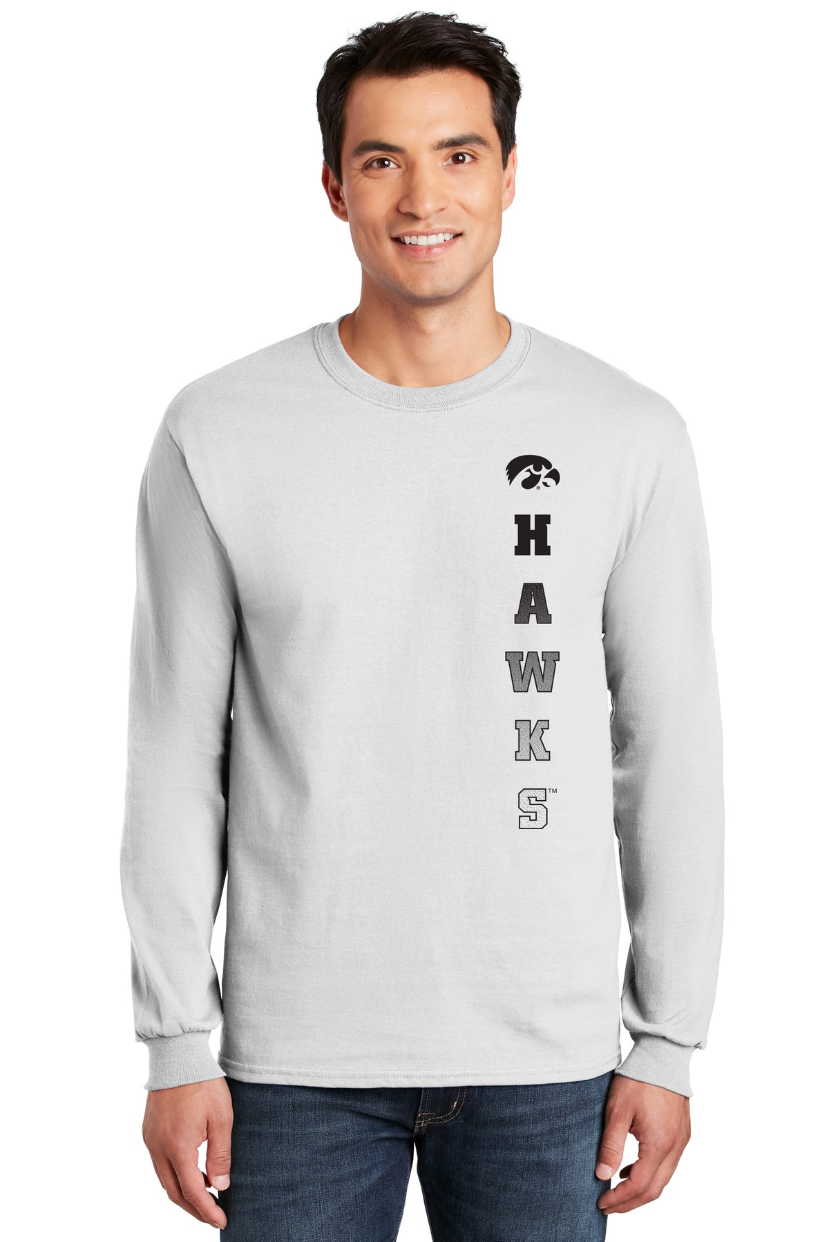 Iowa Hawkeyes Long Sleeve Tee Shirt - Vert Hawks Fade with Tigerhawk