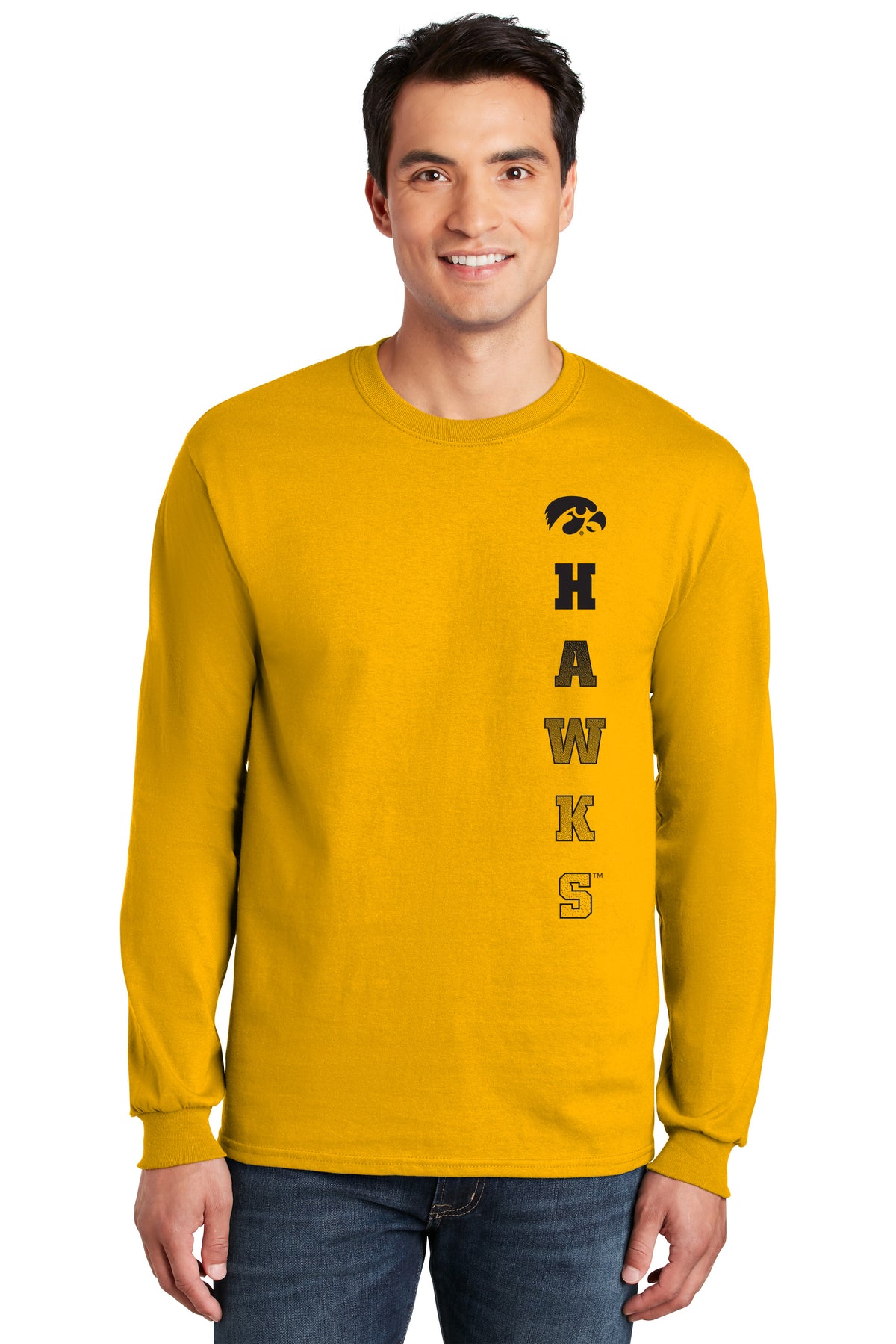 Iowa Hawkeyes Long Sleeve Tee Shirt - Vert Hawks Fade with Tigerhawk