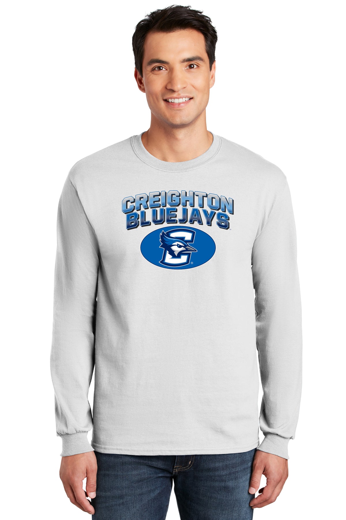 Creighton Bluejays Long Sleeve Tee Shirt - Full Color Fade Primary Logo Oval