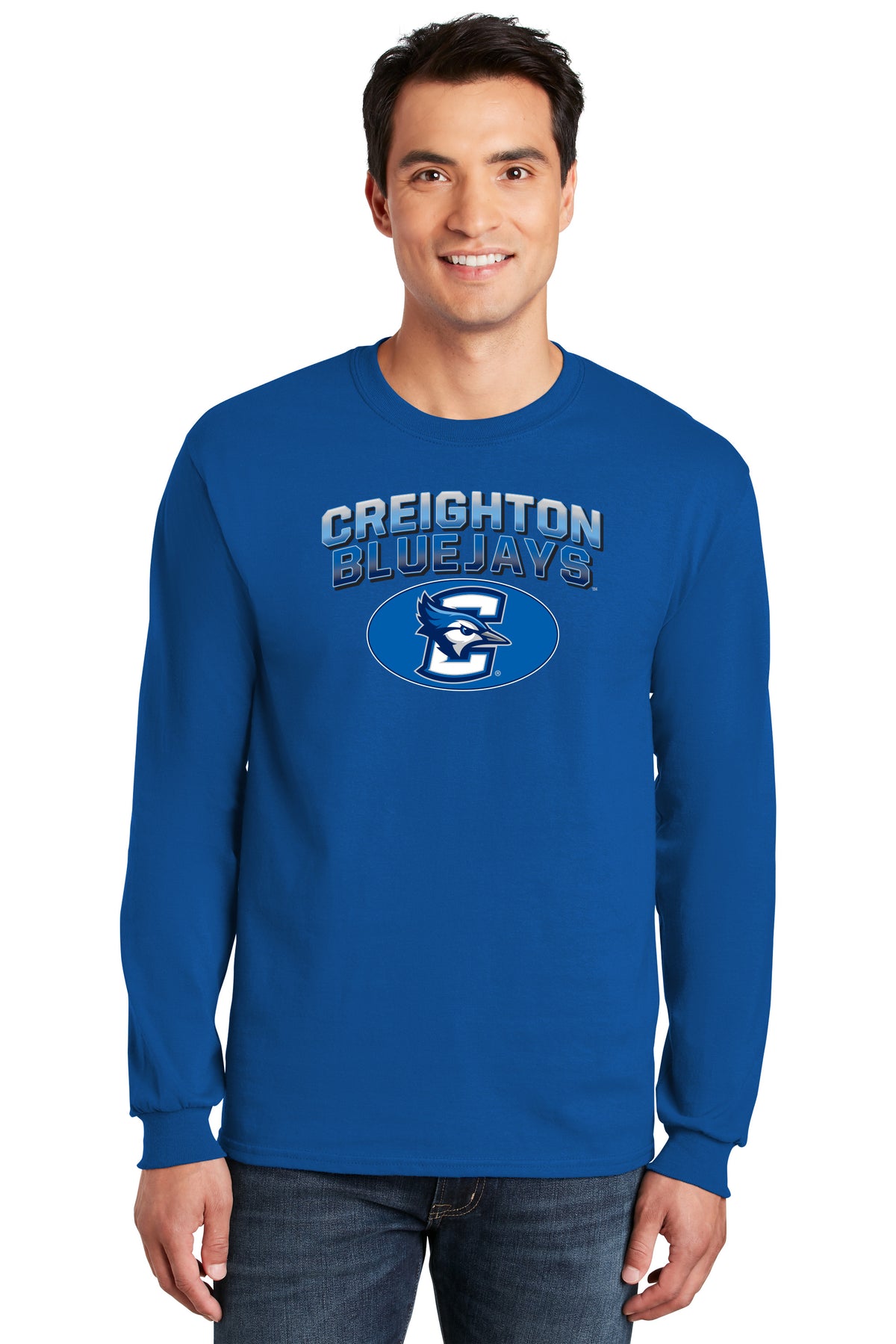 Creighton Bluejays Long Sleeve Tee Shirt - Full Color Fade Primary Logo Oval