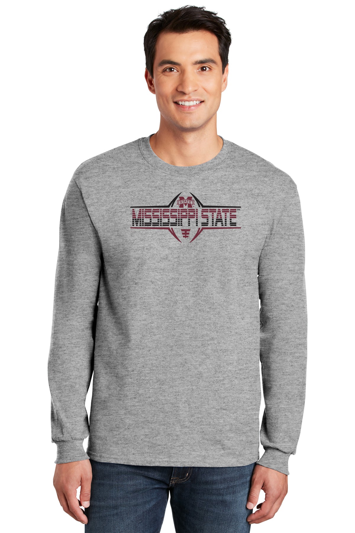 Mississippi State Bulldogs Long Sleeve Tee Shirt - Striped MSU Bulldogs Football Laces