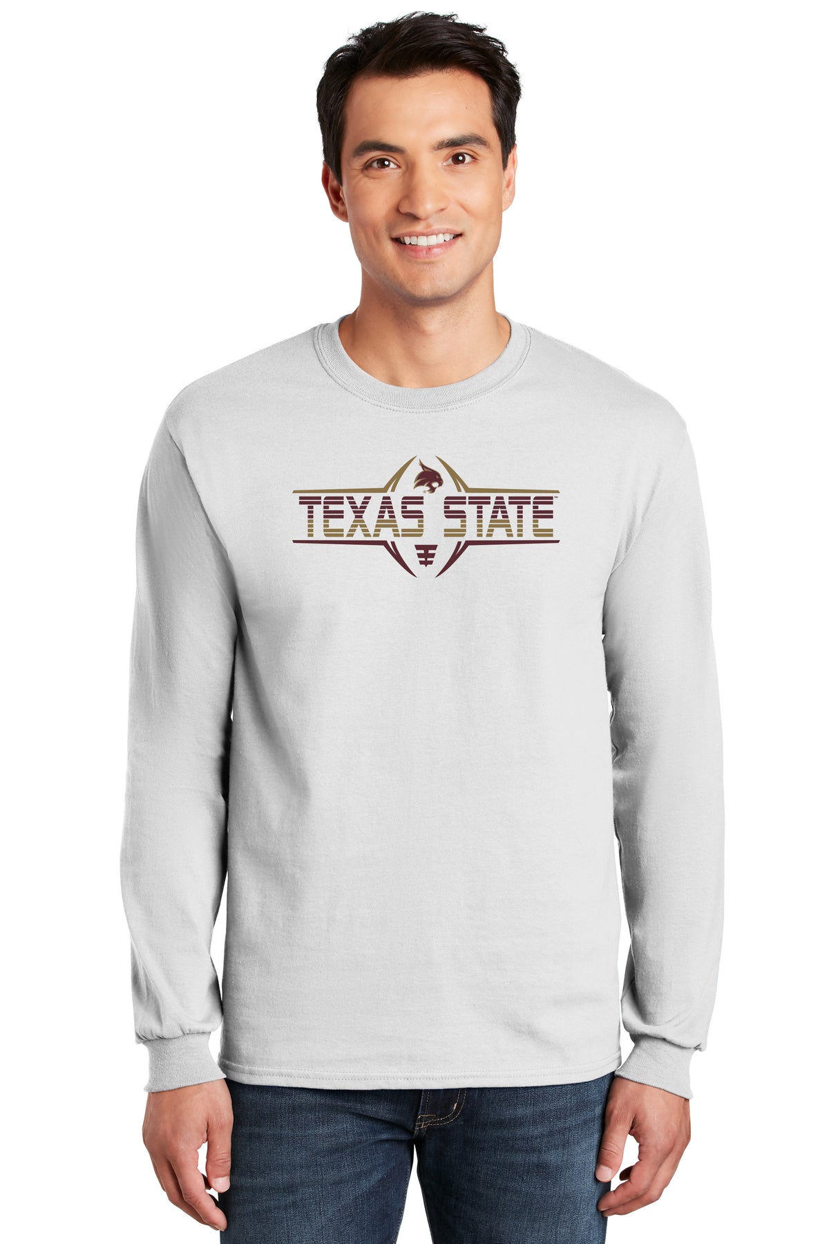 Texas State Bobcats Long Sleeve Tee Shirt - Striped Texas State Football Laces