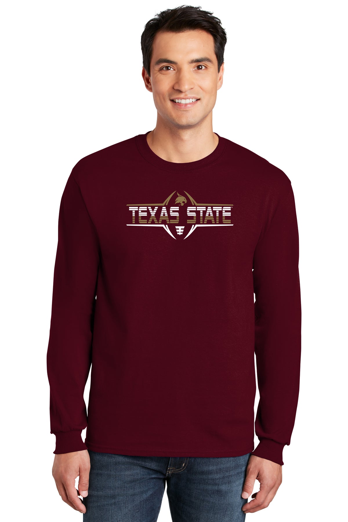 Texas State Bobcats Long Sleeve Tee Shirt - Striped Texas State Football Laces