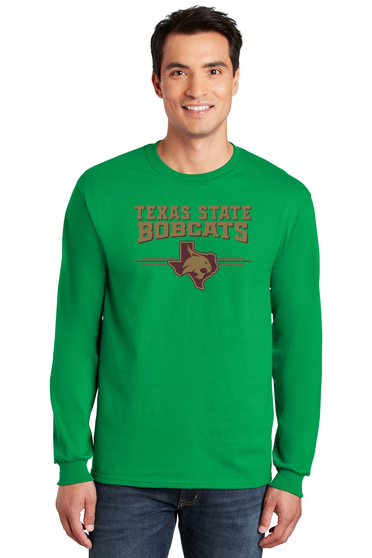 Texas State Bobcats Long Sleeve Tee Shirt - 3 Stripe State Outline Logo