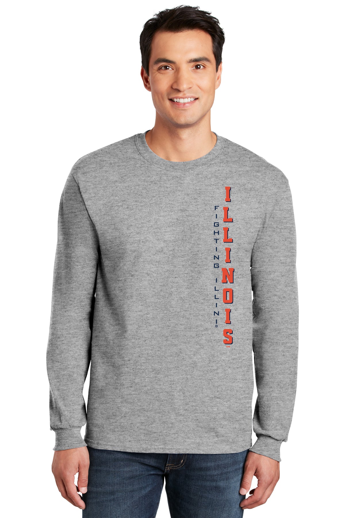 Illinois Fighting Illini Long Sleeve Tee Shirt - Vertical Illinois Fighting Illini