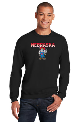 Nebraska Huskers Crewneck Sweatshirt - Full Color Nebraska Fade with Herbie Husker