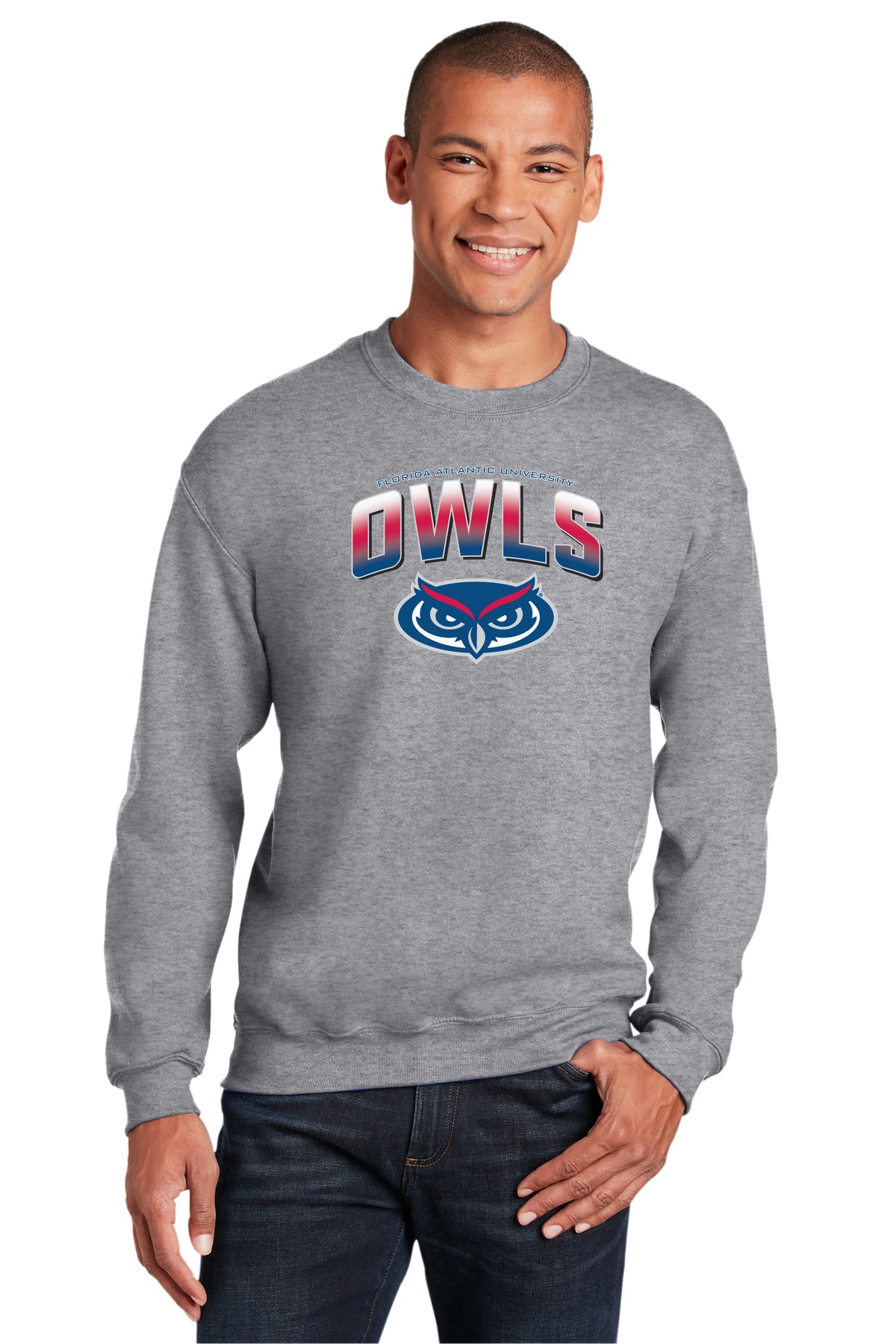 Florida Atlantic Owls Crewneck Sweatshirt - FAU Full Color OWLS Fade