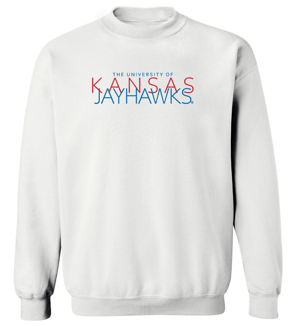 Kansas Jayhawks Crewneck Sweatshirt - Overlapping University of Kansas Jayhawks