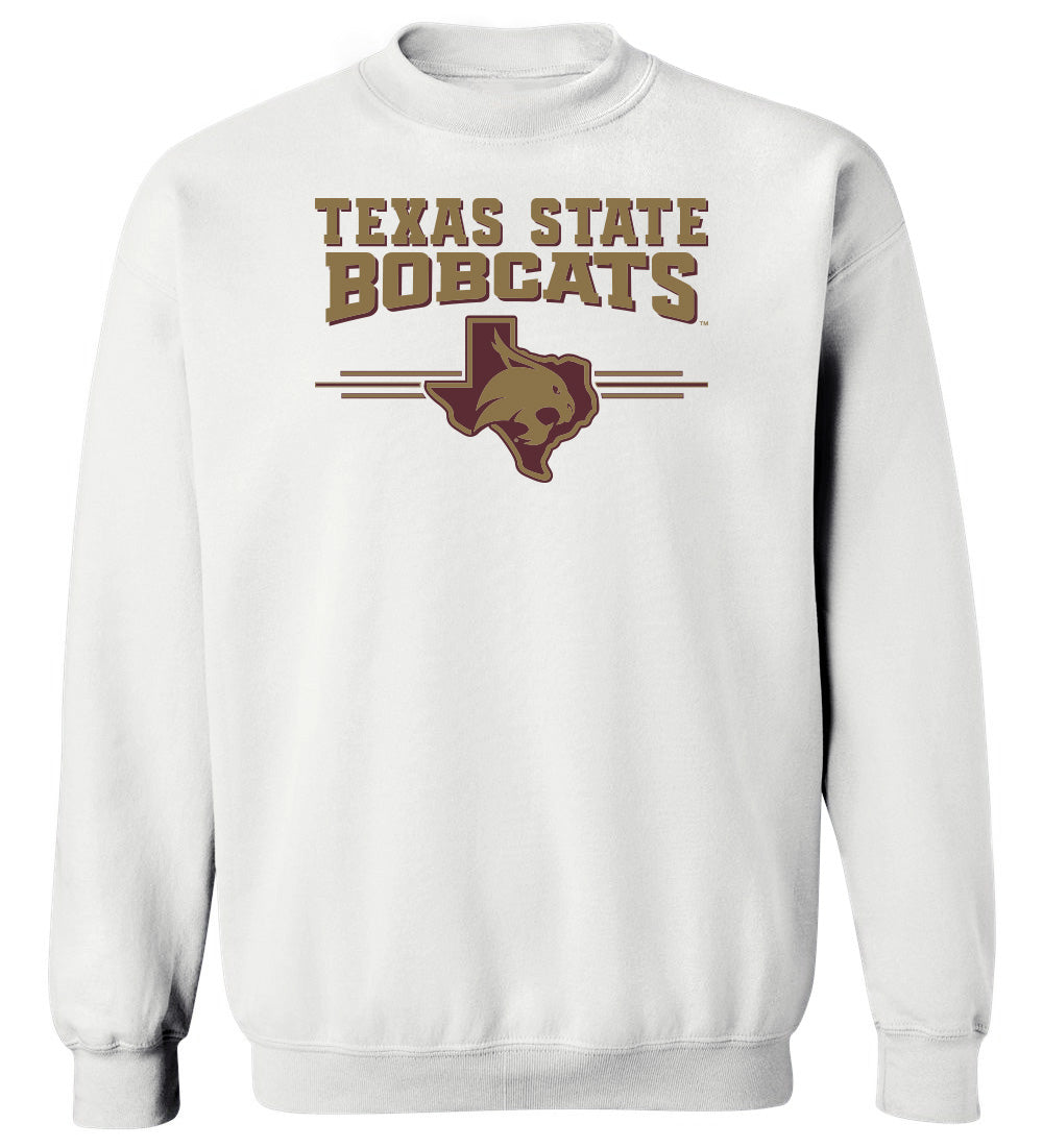 Texas State Bobcats Crewneck Sweatshirt - 3 Stripe State Outline Logo