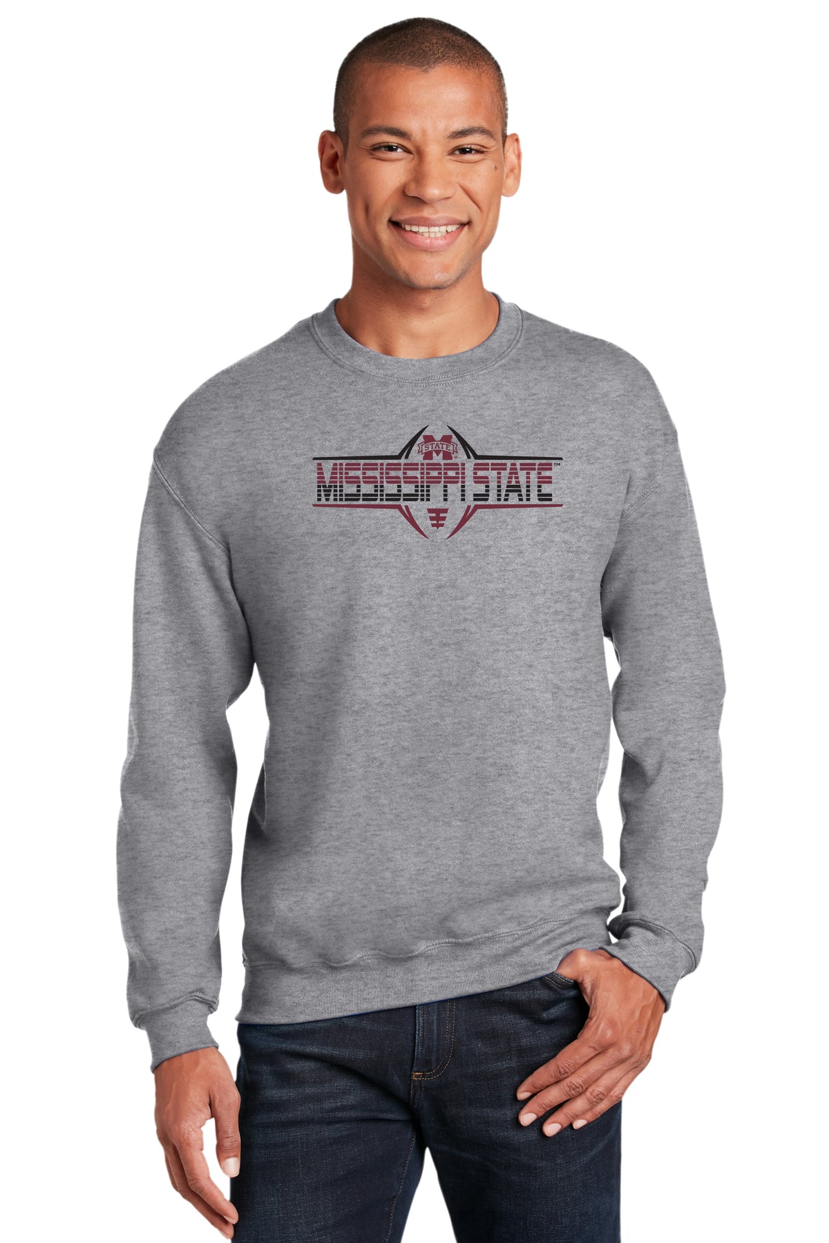 Mississippi State Bulldogs Crewneck Sweatshirt - Striped MSU Bulldogs Football Laces