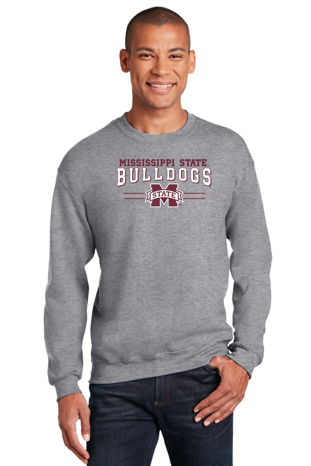 Mississippi State Bulldogs Crewneck Sweatshirt - MSU Bulldogs 3-Stripe
