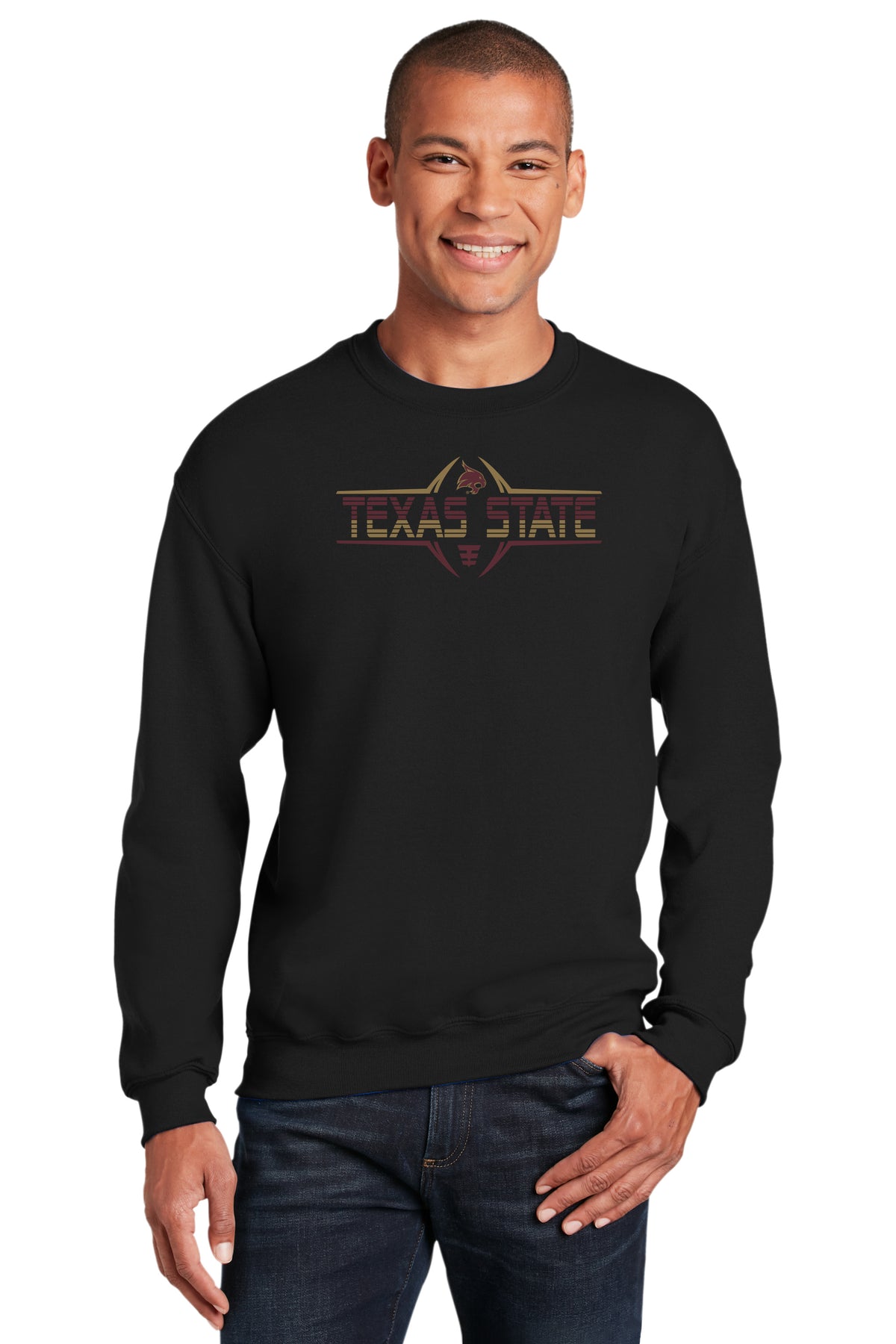 Texas State Bobcats Crewneck Sweatshirt - Striped Texas State Football Laces