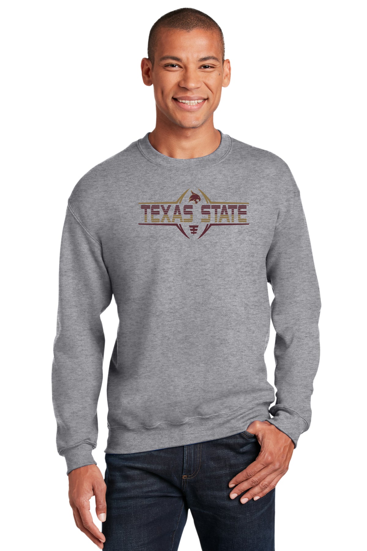 Texas State Bobcats Crewneck Sweatshirt - Striped Texas State Football Laces