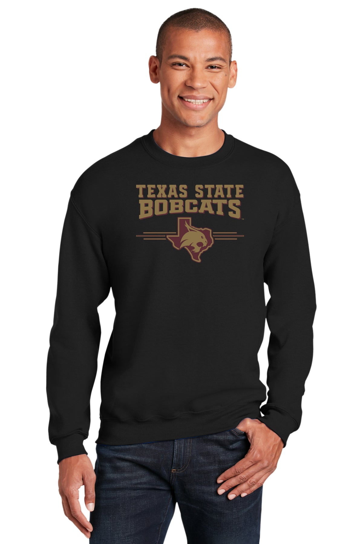 Texas State Bobcats Crewneck Sweatshirt - 3 Stripe State Outline Logo
