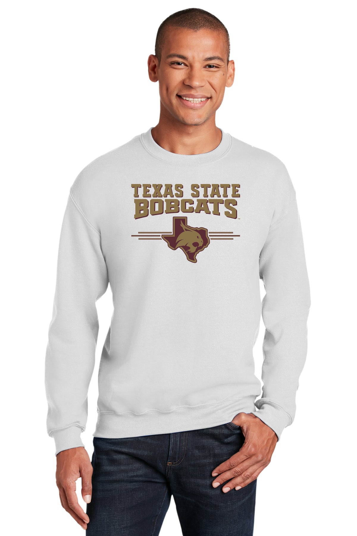 Texas State Bobcats Crewneck Sweatshirt - 3 Stripe State Outline Logo