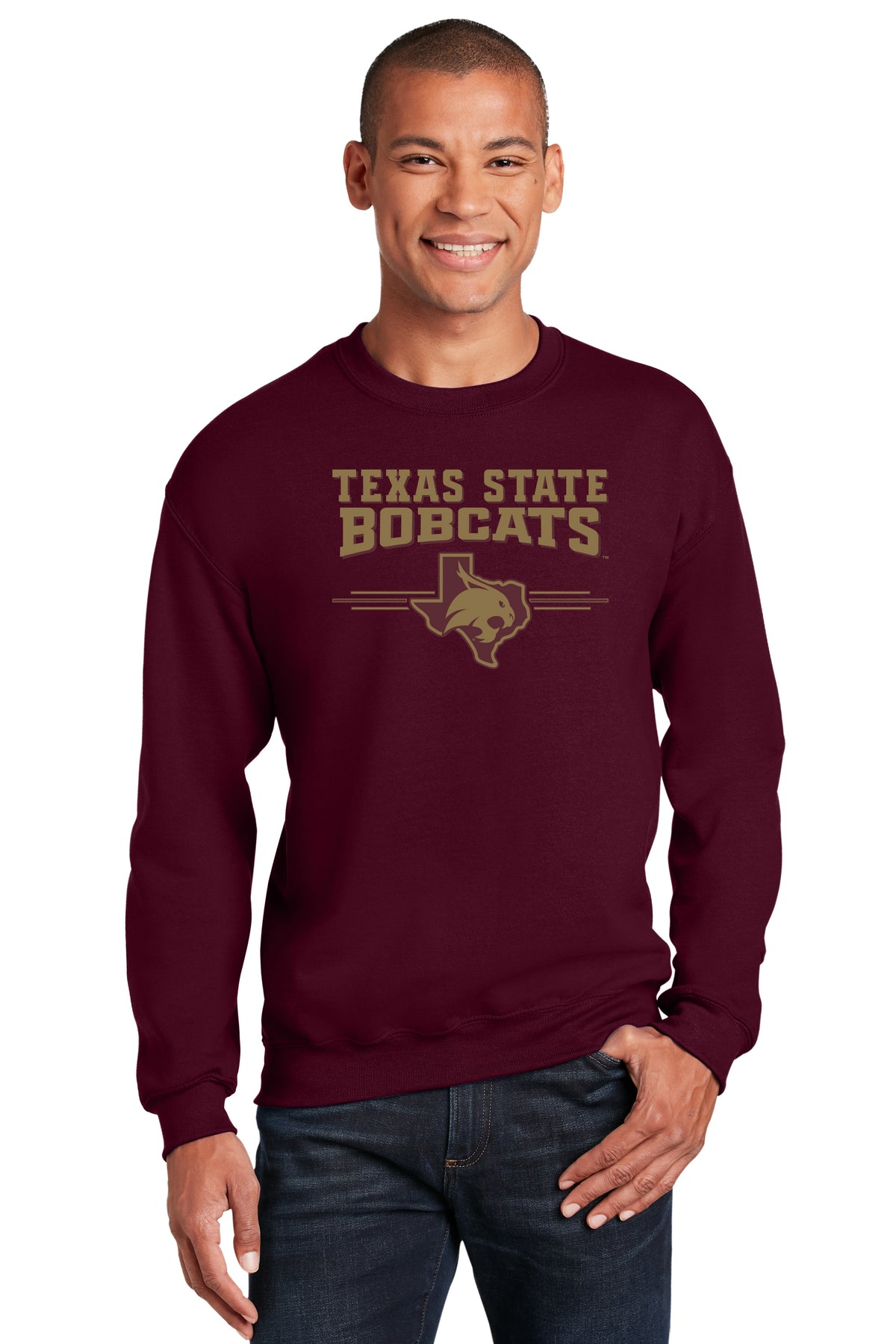 Texas State Bobcats Crewneck Sweatshirt - 3 Stripe State Outline Logo