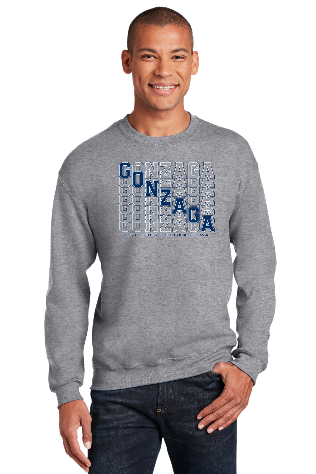 Gonzaga Bulldogs Crewneck Sweatshirt - Diagonal Echo Gonzaga