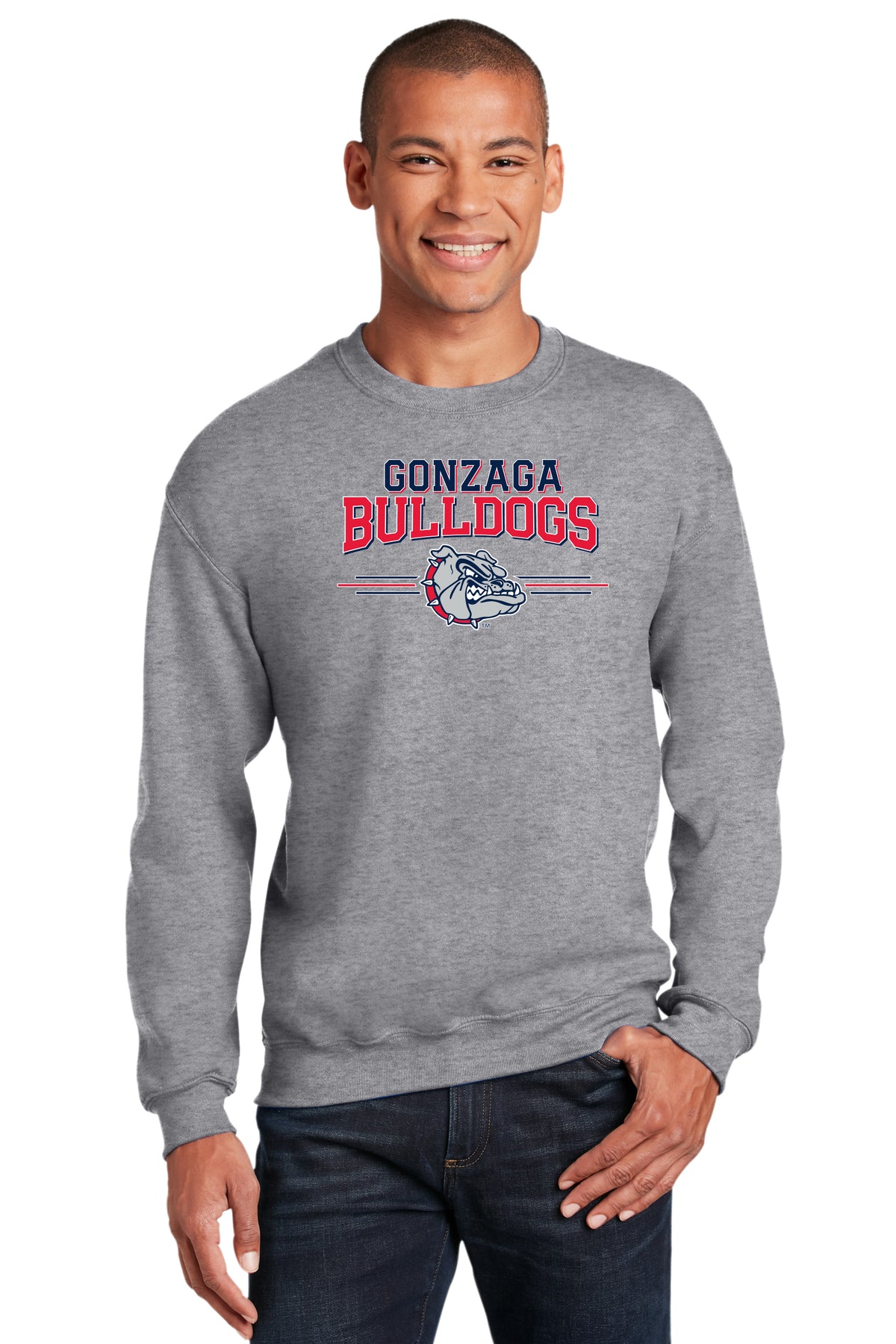 Gonzaga Bulldogs Crewneck Sweatshirt - Gonzaga Bulldogs 3 Stripe