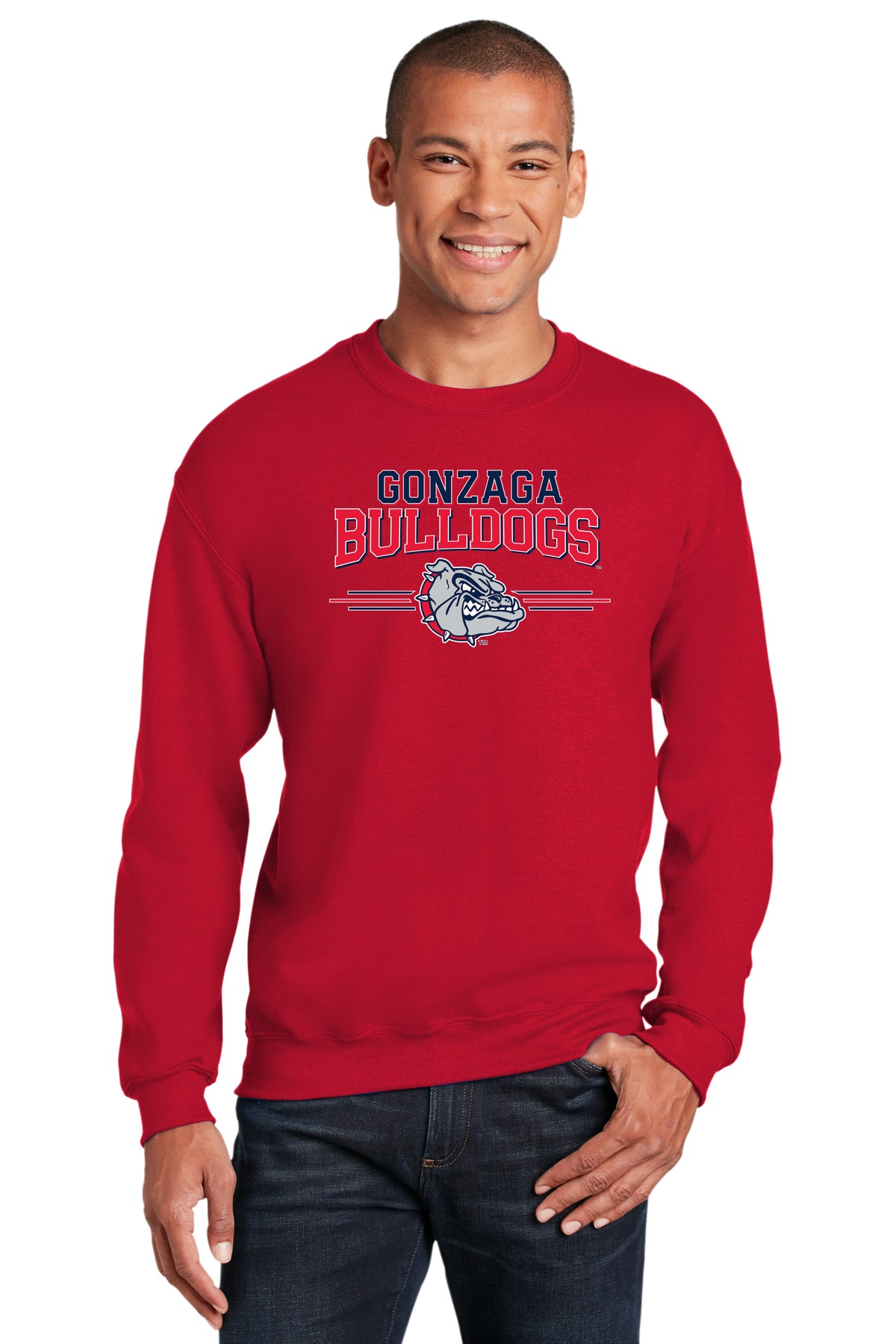 Gonzaga Bulldogs Crewneck Sweatshirt - Gonzaga Bulldogs 3 Stripe