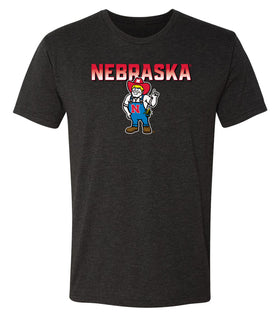 Nebraska Huskers Premium Tri-Blend Tee Shirt - Full Color Nebraska Fade with Herbie Husker