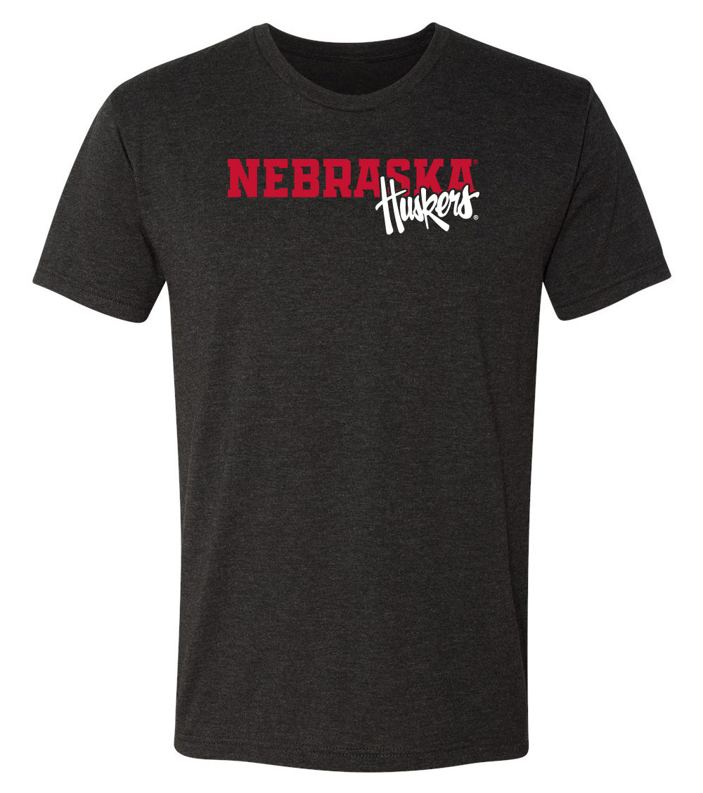 Nebraska Huskers Premium Tri-Blend Tee Shirt - Script Huskers Overlap Nebraska