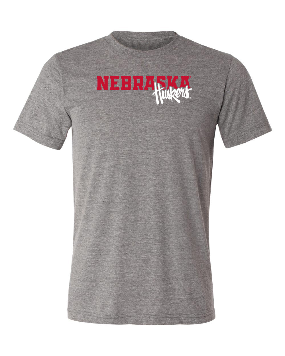 Nebraska Huskers Premium Tri-Blend Tee Shirt - Script Huskers Overlap Nebraska