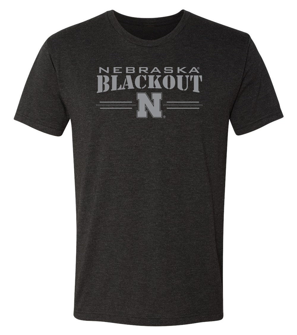 Nebraska Huskers Premium Tri-Blend Tee Shirt - Nebraska Blackout Block N