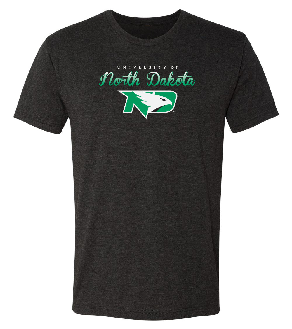 North Dakota Fighting Hawks Premium Tri-Blend Tee Shirt - Full Color Script Fade Primary Logo