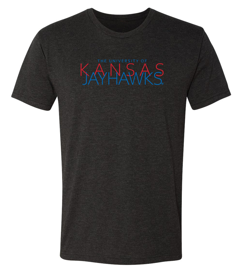 Kansas Jayhawks Premium Tri-Blend Tee Shirt - Overlapping University of Kansas Jayhawks