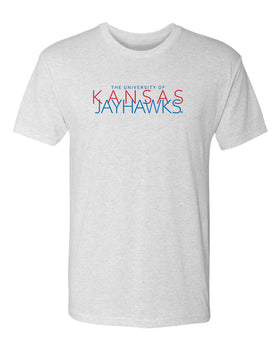 Kansas Jayhawks Premium Tri-Blend Tee Shirt - Overlapping University of Kansas Jayhawks