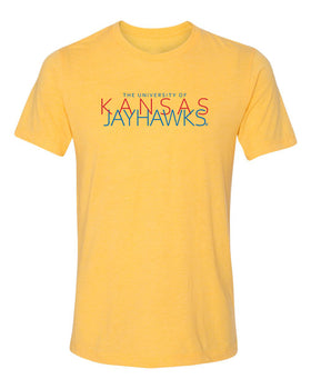 Kansas Jayhawks Premium Tri-Blend Tee Shirt - Overlapping University of Kansas Jayhawks