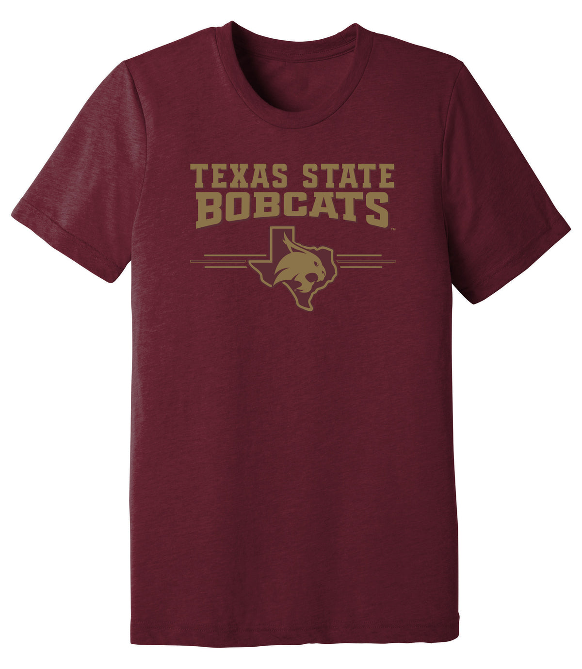 Texas State Bobcats Premium Tri-Blend Tee Shirt - 3 Stripe State Outline Logo