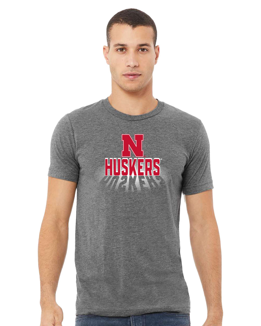 Nebraska Huskers Premium Tri-Blend Tee Shirt - 3D Huskers Spotlight Shadow